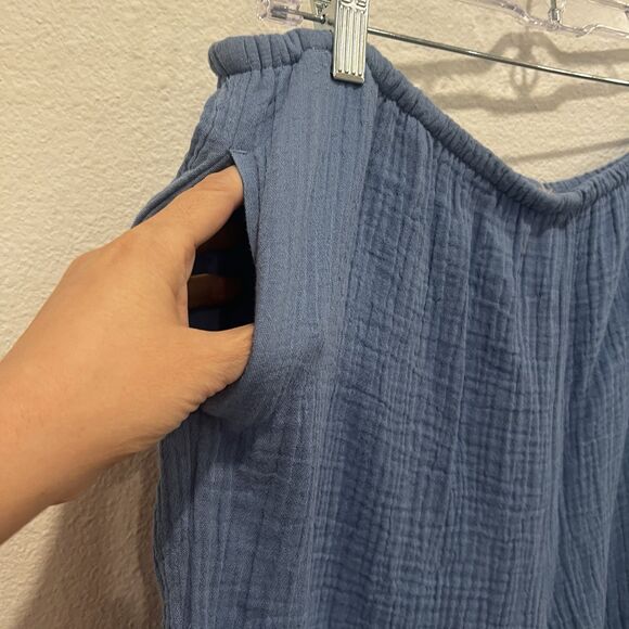 Habitat Pants Blue Crinkle Gauze Elastic Waist Pull On Lagenlook Womens Sz L - Picture 3 of 8